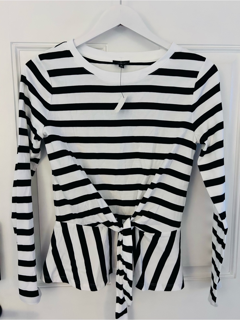 Talbots Black & White Striped Long-Sleeve Tie-Front Top